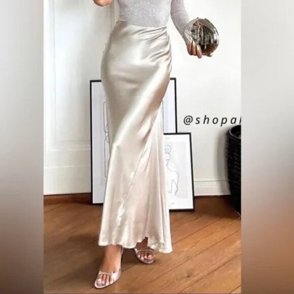 Zara Bias Cut Satin Maxi Skirt Silvery Tan NWT Size Medium - Picture 1 of 13